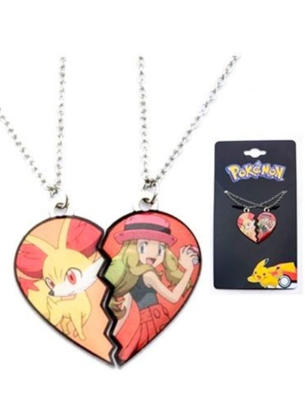 NEW POKEMON SERENA & FENNEKIN BEST FRIENDS STAINLESS STEEL PENDANT NECKLACE SET